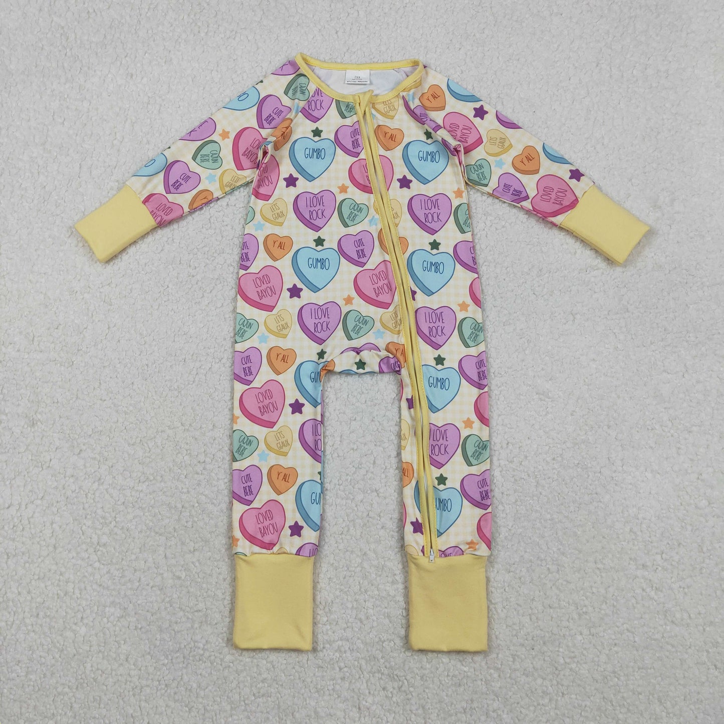 LR2778 Valentine's Day Yellow Long-Sleeved Girls Romper 202511 RTS