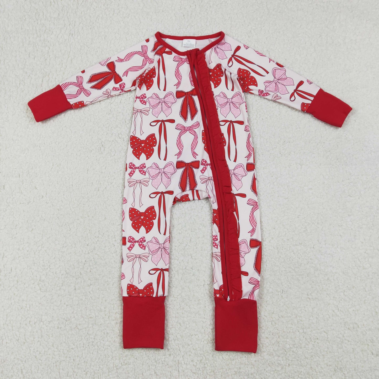 LR2780 Valentine's Day Bows Red Ruffle Long-Sleeved Girls Romper 202512 RTS