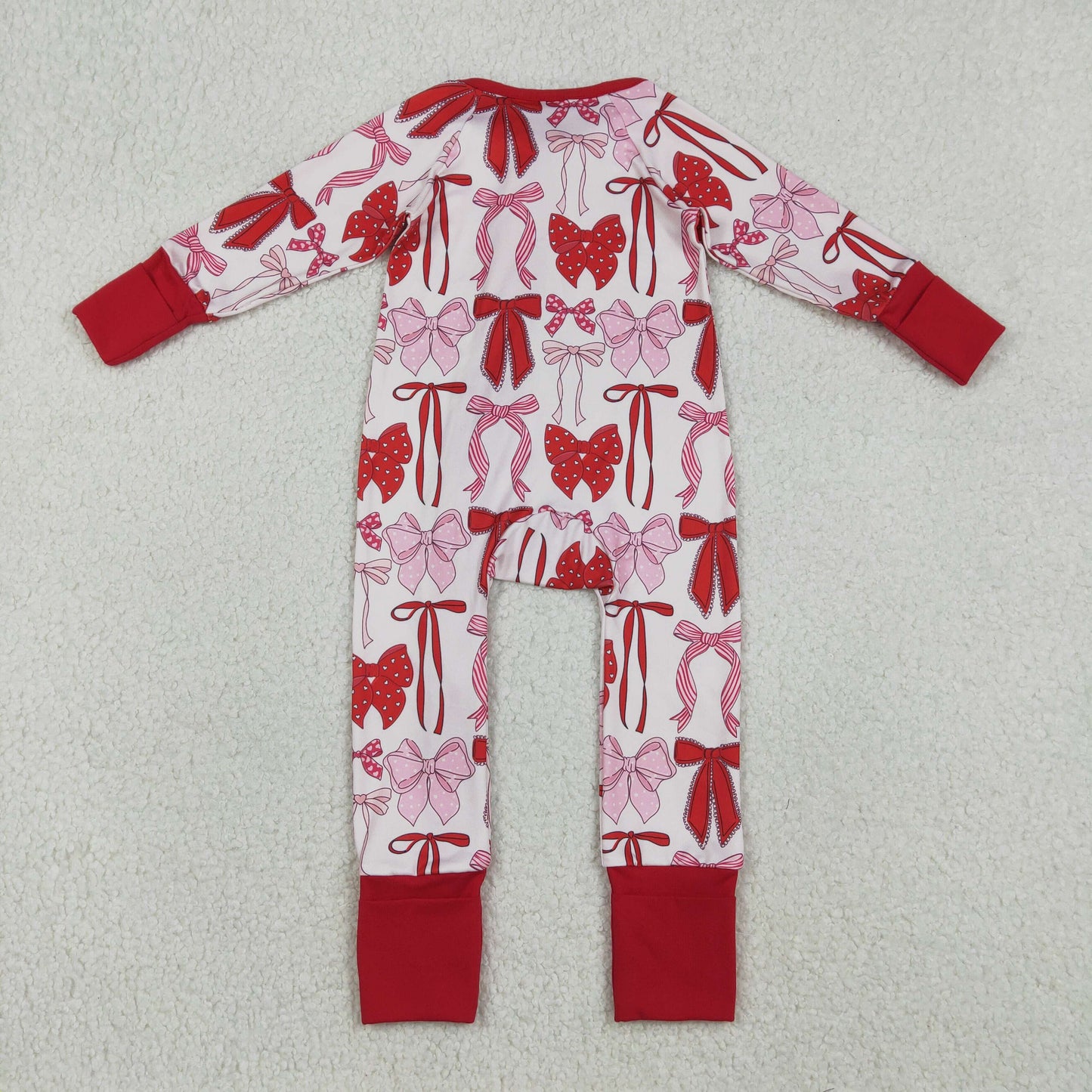 LR2780 Valentine's Day Bows Red Ruffle Long-Sleeved Girls Romper 202512 RTS