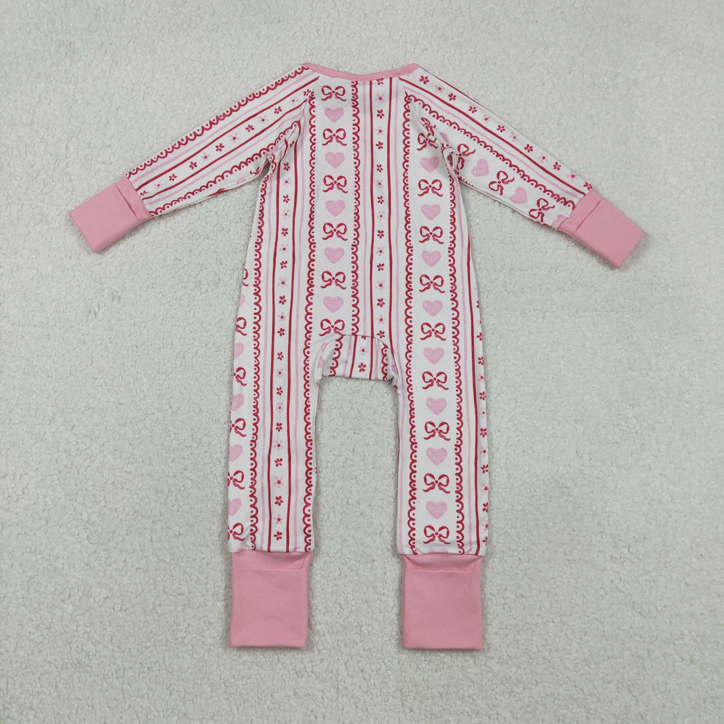 LR2781 Valentine's Day Love Bows Pink Ruffle Long-Sleeved Girls Romper 202511 RTS