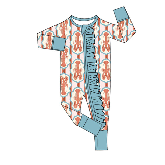 MOQ 5 preorder LR2788 Mardi Gras Crayfish Ruffle Short-Sleeved Girls Romper 202510