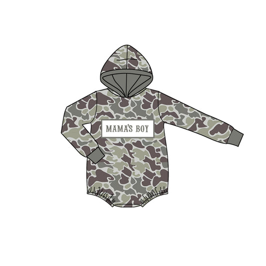 MOQ 5 preorder LR2792 MAMA'S BOY Gray Green Camouflage Hooded Long-Sleeved Boys Bubble Romper 202510
