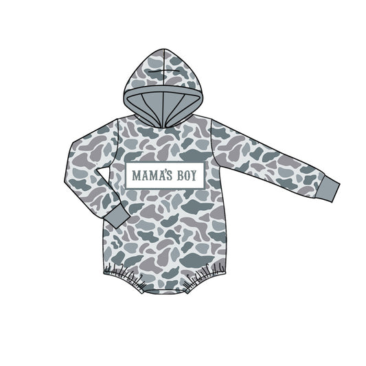 MOQ 5 preorder LR2794 MAMA'S BOY Gray Blue Camouflage Hooded Long-Sleeved Boys Bubble Romper 202510
