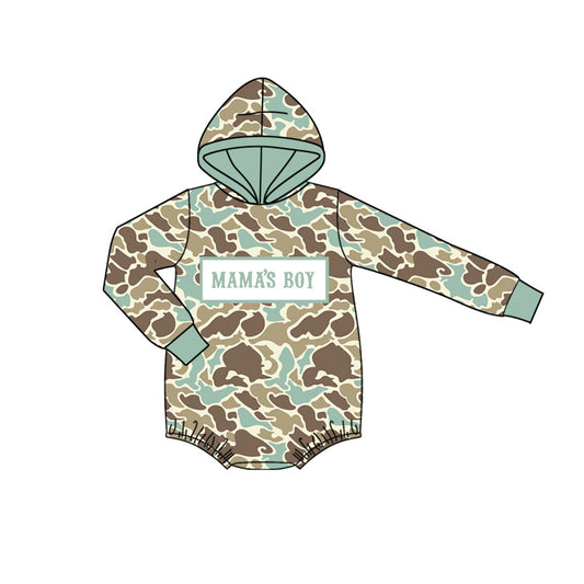 MOQ 5 preorder LR2795 MAMA'S BOY Green Camouflage Hooded Long-Sleeved Boys Bubble Romper 202510