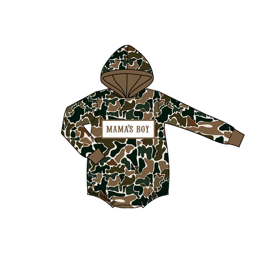 MOQ 5 preorder LR2796 MAMA'S BOY Brown Green Camouflage Hooded Long-Sleeved Boys Bubble Romper 202510