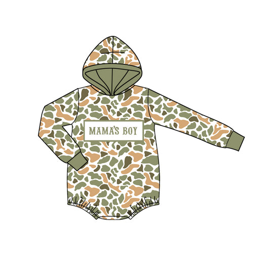 MOQ 5 preorder LR2798 MAMA'S BOY Yellow Green Camouflage Army Green Hooded Long-Sleeved Boys Bubble Romper 202510
