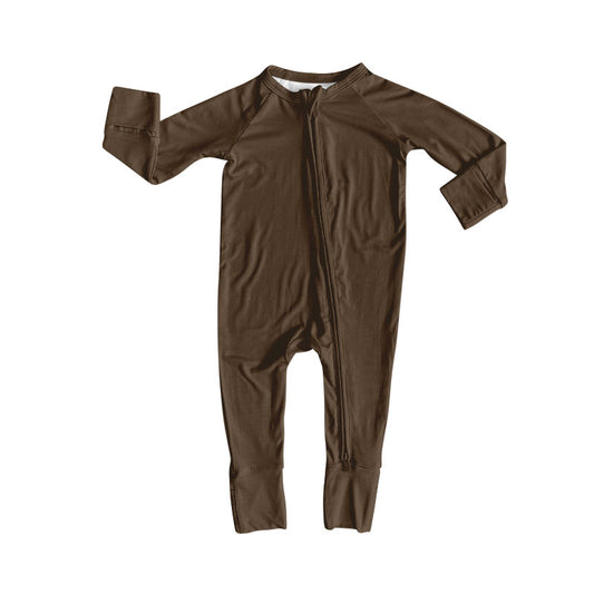 MOQ 5 preorder LR2803 Solid Brown Zipper Long-Sleeved Baby Romper 202510