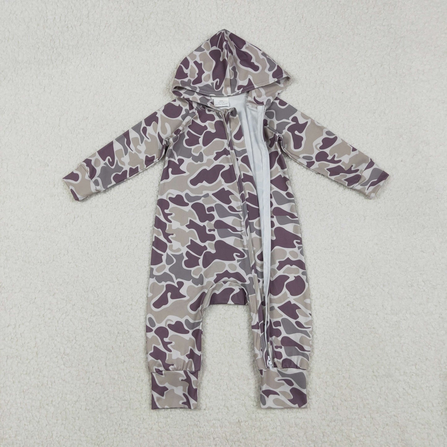 LR2811 Cool Boy Gray Green Camouflage Hooded Zipper Long-Sleeved Romper 202511 RTS