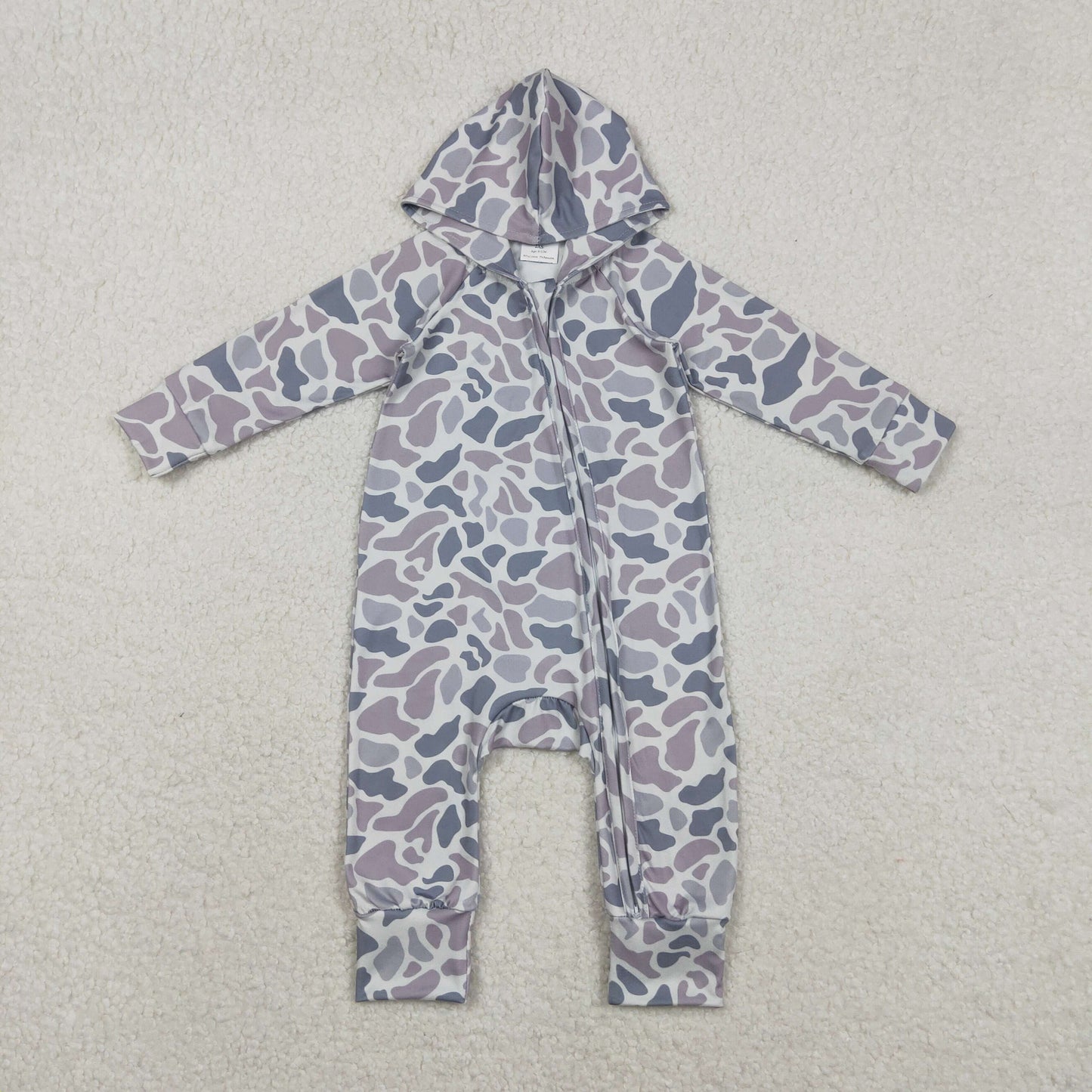 LR2813 Cool Boy Gray Blue Camouflage Hooded Zipper Long-Sleeved Romper 202511 RTS