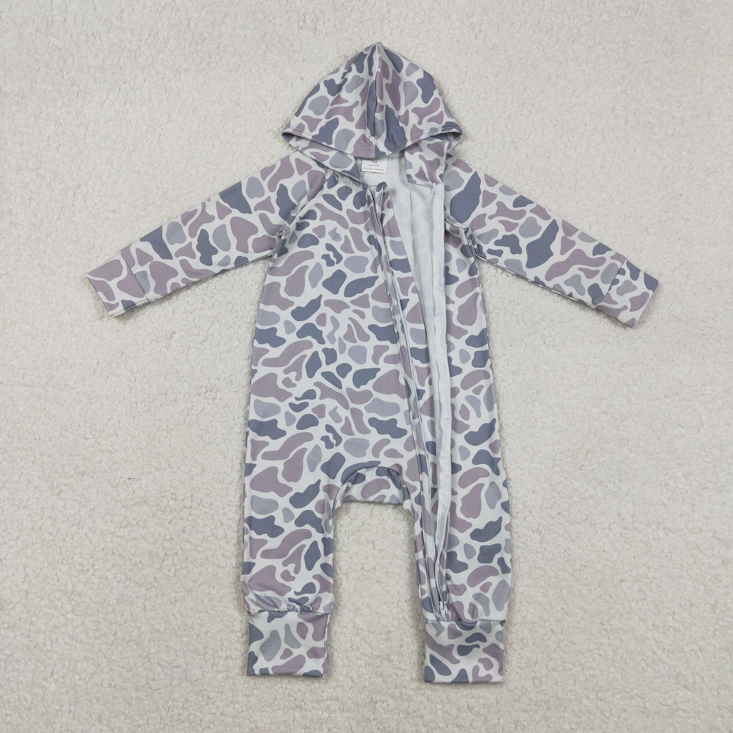 LR2813 Cool Boy Gray Blue Camouflage Hooded Zipper Long-Sleeved Romper 202511 RTS