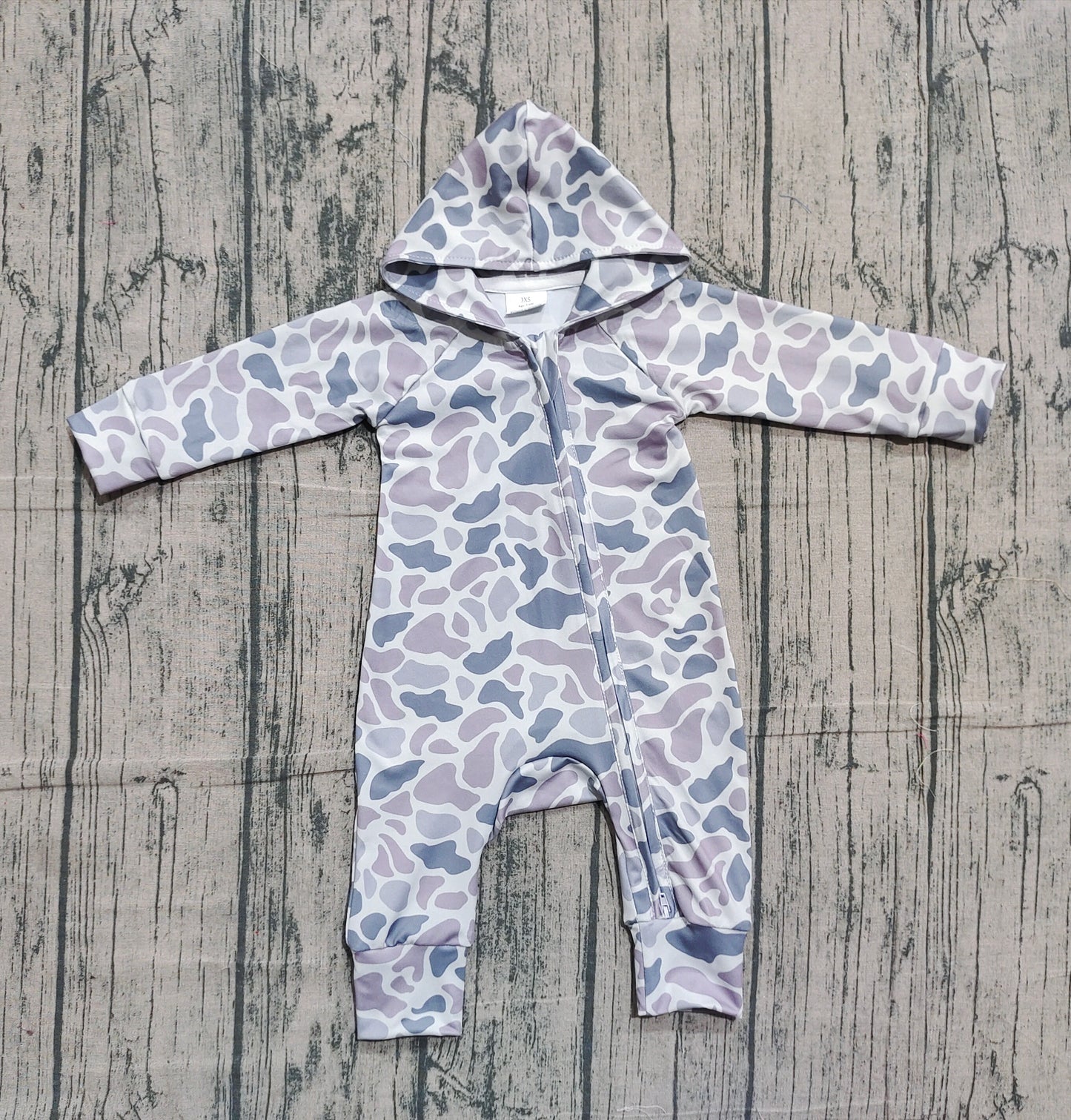NO MOQ preorder LR2813 Cool Boy Gray Blue Camouflage Hooded Zipper Long-Sleeved Romper 202510