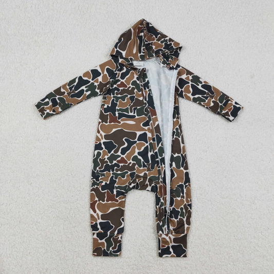 LR2815 Cool Boy Brown Green Camouflage Hooded Zipper Long-Sleeved Romper 202512 RTS