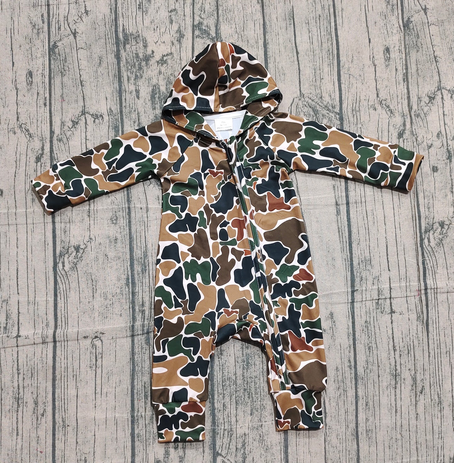 NO MOQ preorder LR2815 Cool Boy Brown Green Camouflage Hooded Zipper Long-Sleeved Romper 202510