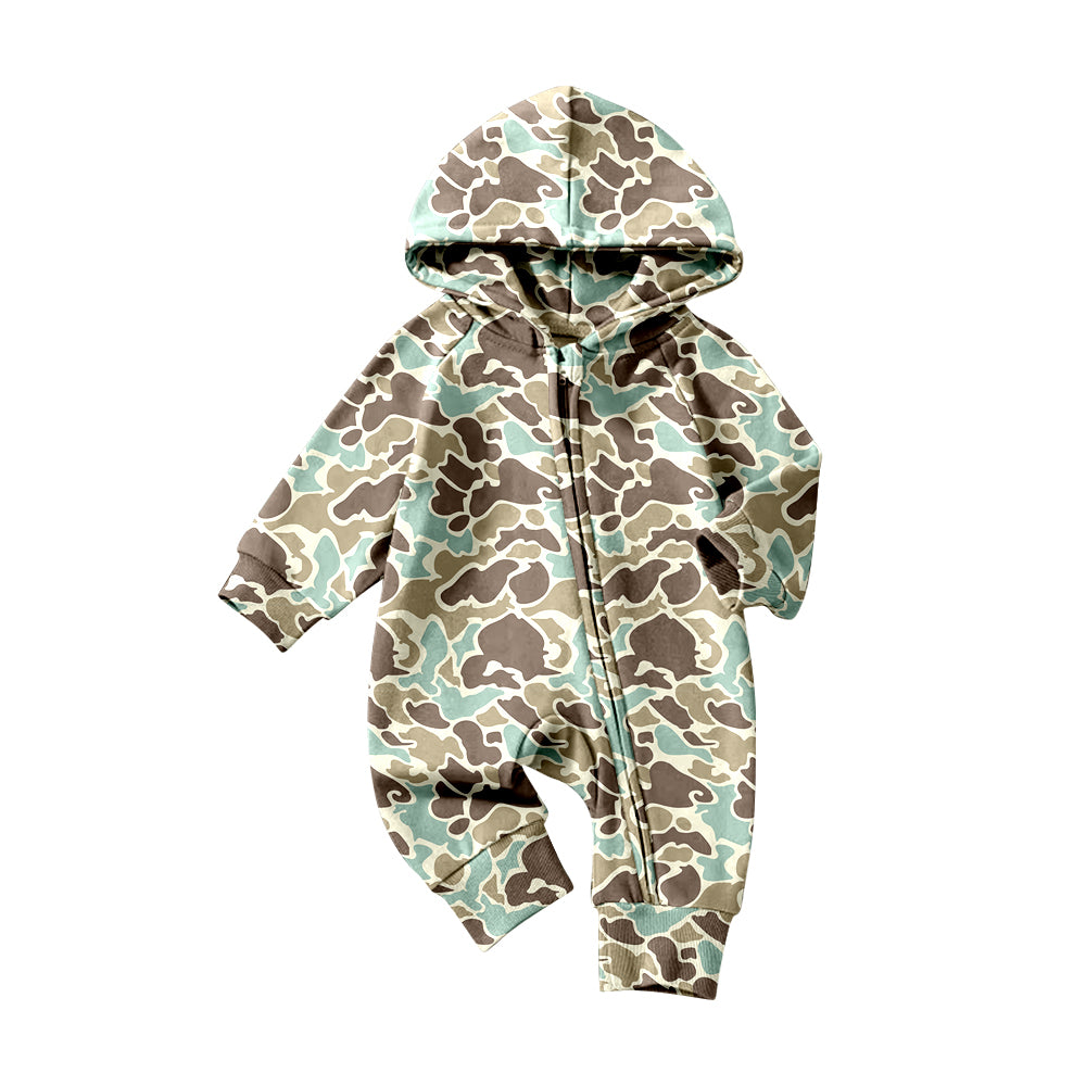 MOQ 5 preorder LR2823 Cool Boy Blue Green Brown Camouflage Hooded Zipper Long-Sleeved Romper 202510