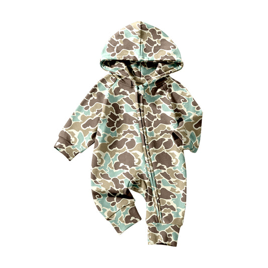 MOQ 5 preorder LR2823 Cool Boy Blue Green Brown Camouflage Hooded Zipper Long-Sleeved Romper 202510