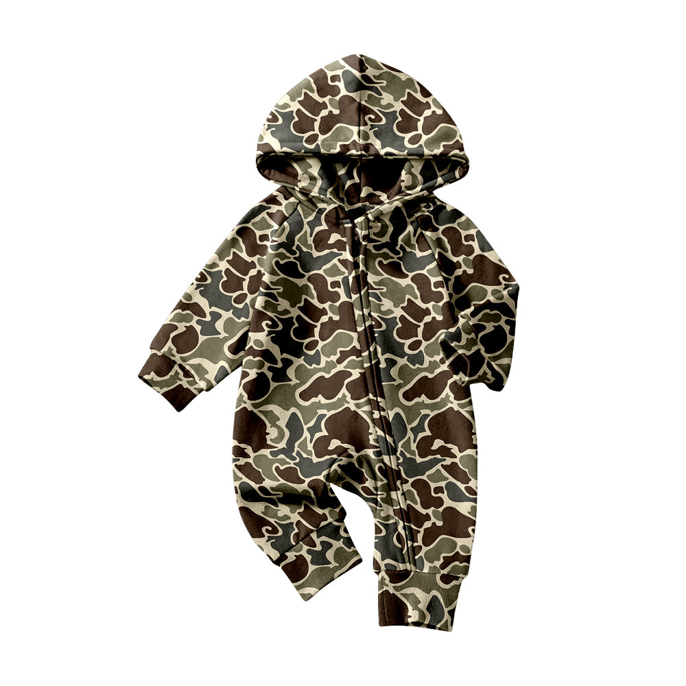 MOQ 5 preorder LR2825 Cool Boy Army Green Brown Camouflage Hooded Zipper Long-Sleeved Romper 202510