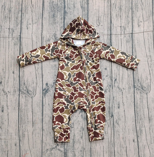 NO MOQ preorder LR2826 Cool Boy Army Green Brown Camouflage Hooded Zipper Long-Sleeved Romper 202512