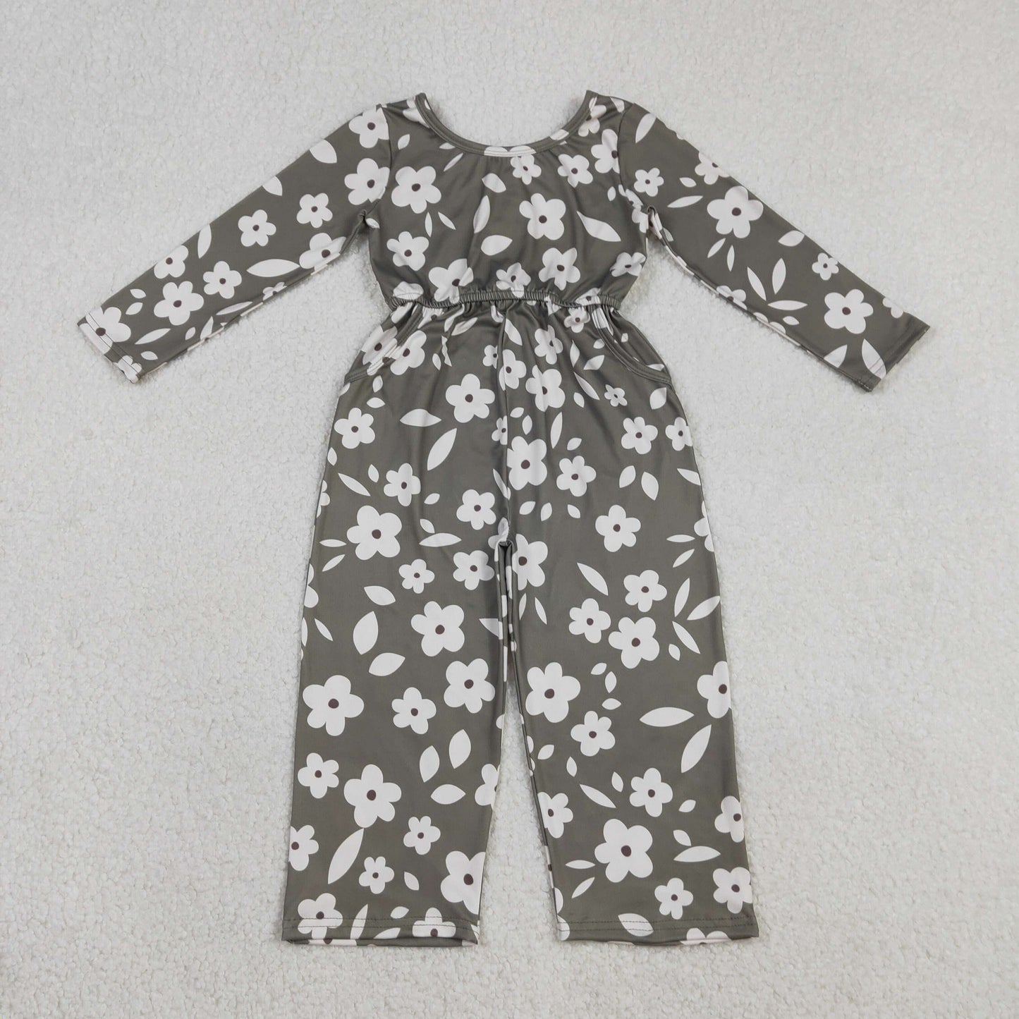 LR2828 Flower Gray Green Long Sleeve Girls Overalls Jumpsuit 202512 RTS