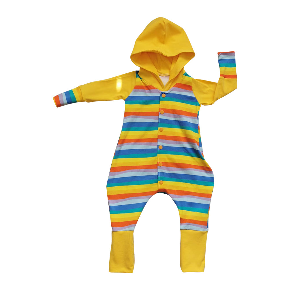 MOQ 5 preorder LR2838 Colored Stripe Yellow Hooded Buttons Long-Sleeved Boys Romper 202510