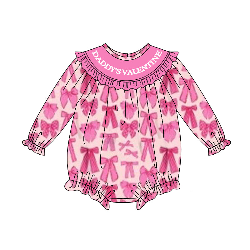 MOQ 5 preorder LR2842 Valentines Day Bows Rose Red Ruffle Long-Sleeved Girls Bubble Romper 202510