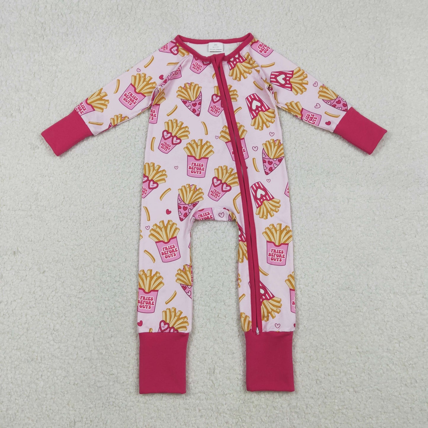 LR2843 Valentine's Day French Fries Heart Glasses Pink Long-Sleeved Girls Romper 202512 RTS