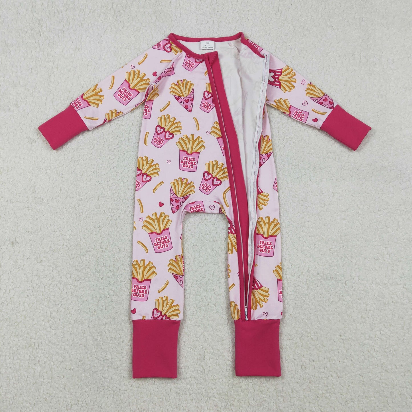 LR2843 Valentine's Day French Fries Heart Glasses Pink Long-Sleeved Girls Romper 202512 RTS