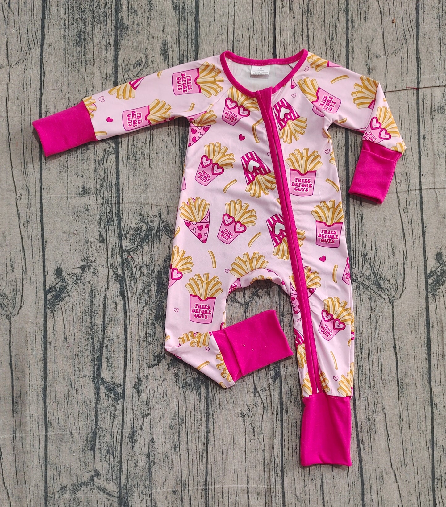 LR2843 Valentine's Day French Fries Heart Glasses Pink Long-Sleeved Girls Romper 202512 RTS
