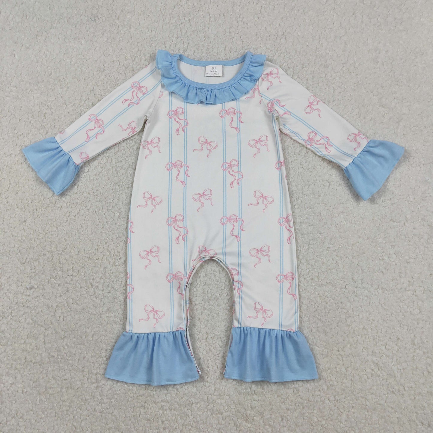 LR2845 Pink Bows Blue Ruffle Long-Sleeved Girls Romper 202512 RTS