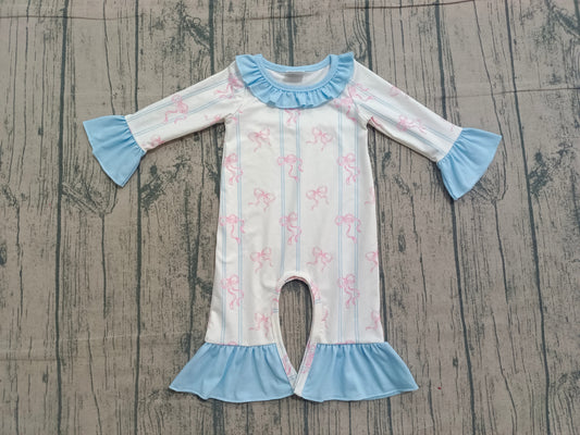 MOQ 5 preorder LR2845 Pink Bows Blue Ruffle Long-Sleeved Girls Romper 202510