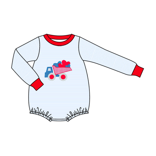 MOQ 5 preorder LR2847 Valentines Day Love Blue Stripe Long-Sleeved Boys Bubble Romper 202510
