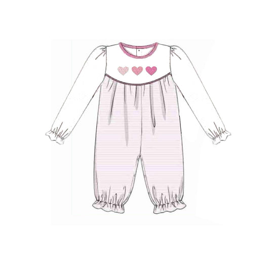 MOQ 5 preorder LR2848 Valentines Day Love Pink Stripe White Long-Sleeved Girls Romper 202510