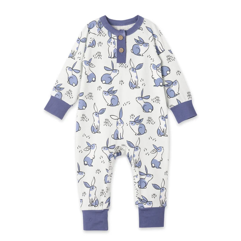 MOQ 5 preorder LR2851 Easter Bunny Blue White Long-Sleeved Brown Boys Romper 202510