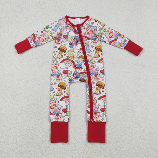 LR2852 Valentine's Day Cartoon Rainbow Red Zipper Long-Sleeved Girls Romper 202512 RTS