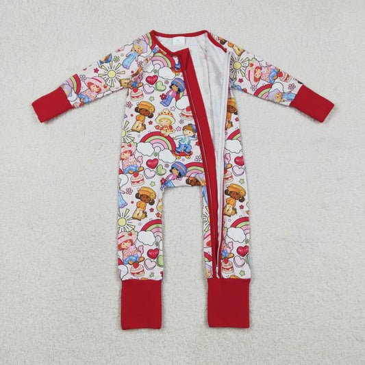 LR2852 Valentine's Day Cartoon Rainbow Red Zipper Long-Sleeved Girls Romper 202512 RTS