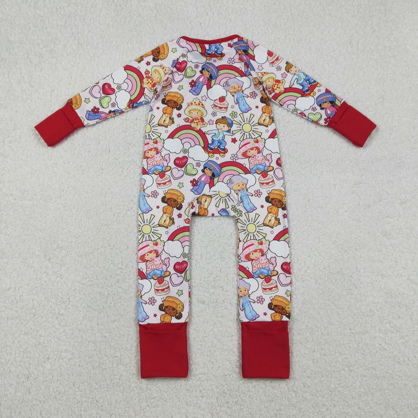 LR2852 Valentine's Day Cartoon Rainbow Red Zipper Long-Sleeved Girls Romper 202512 RTS