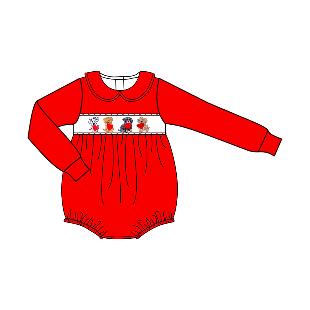 MOQ 5 preorder LR2853 Valentine's Day Puppy Love Red Doll Collar Long-Sleeved Boys Bubble Romper 202510