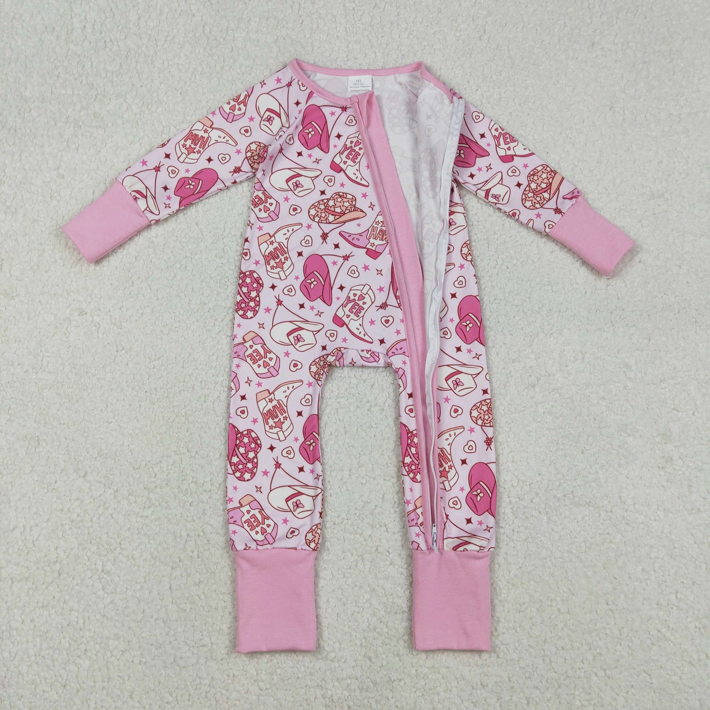 LR2855 Yeehaw Cowgirl Hat Boots Star Pink Zipper Long-Sleeved Girls Romper 202512 RTS