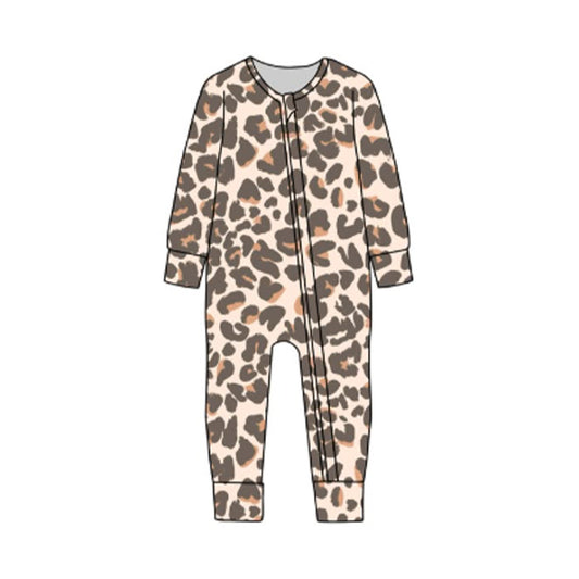 MOQ 5 preorder LR2861 Gray Brown Leopard Zipper Long-Sleeved Boys Romper 202510