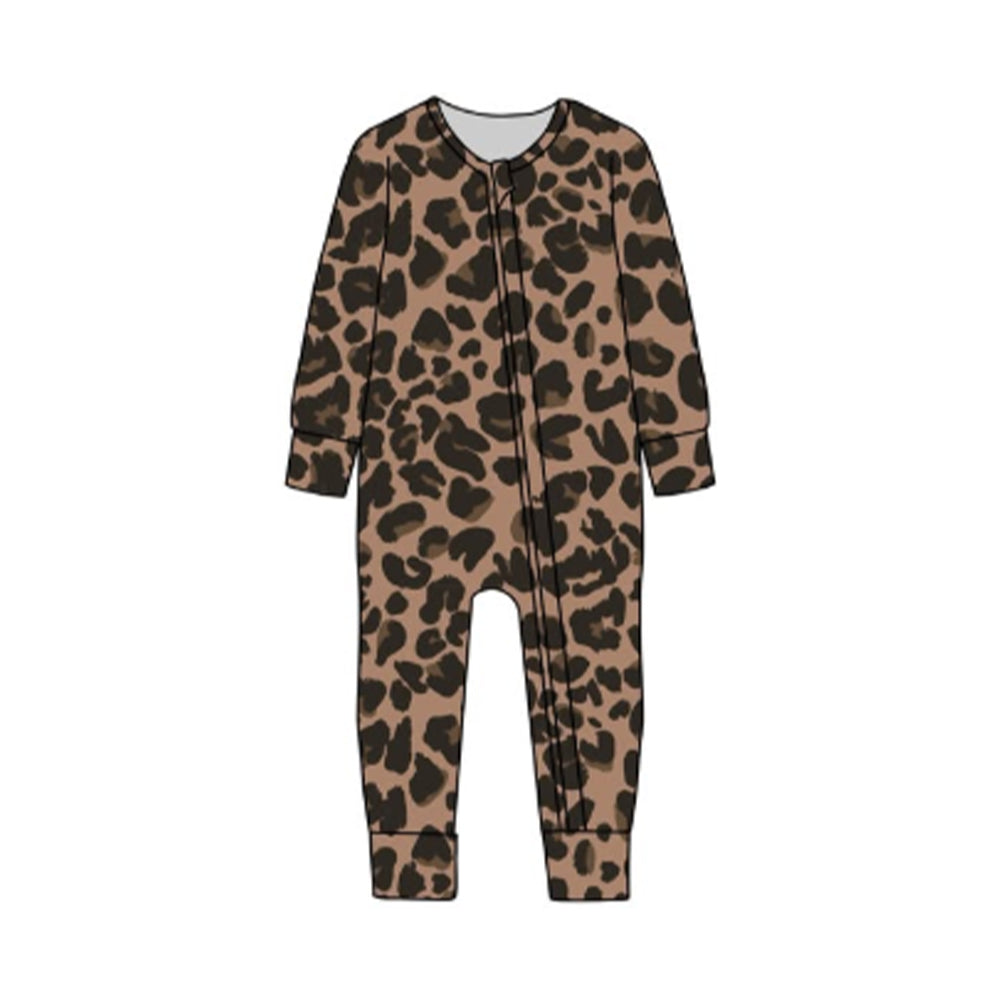 MOQ 5 preorder LR2862 Brown Leopard Zipper Long-Sleeved Boys Romper 202510