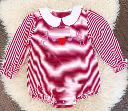 MOQ 5 PCS preorder LR2871 Valentines Day Love Stripe Doll Collar Long-Sleeved Girls Bubble Romper 202511