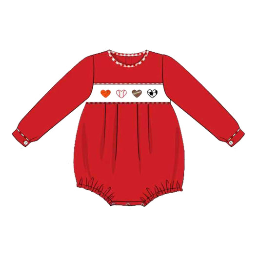 MOQ 5 PCS preorder LR2874 Valentines Day Love Balls Red Long-Sleeved Girls Bubble Romper 202511