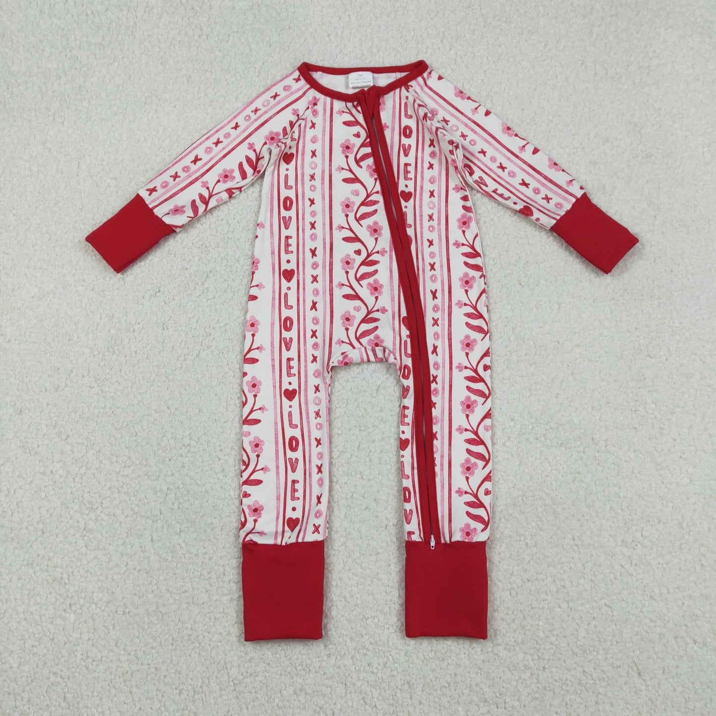 LR2884 Valentines Day XO Love Flower Red Zip Long-Sleeved Girls Romper 202512 RTS