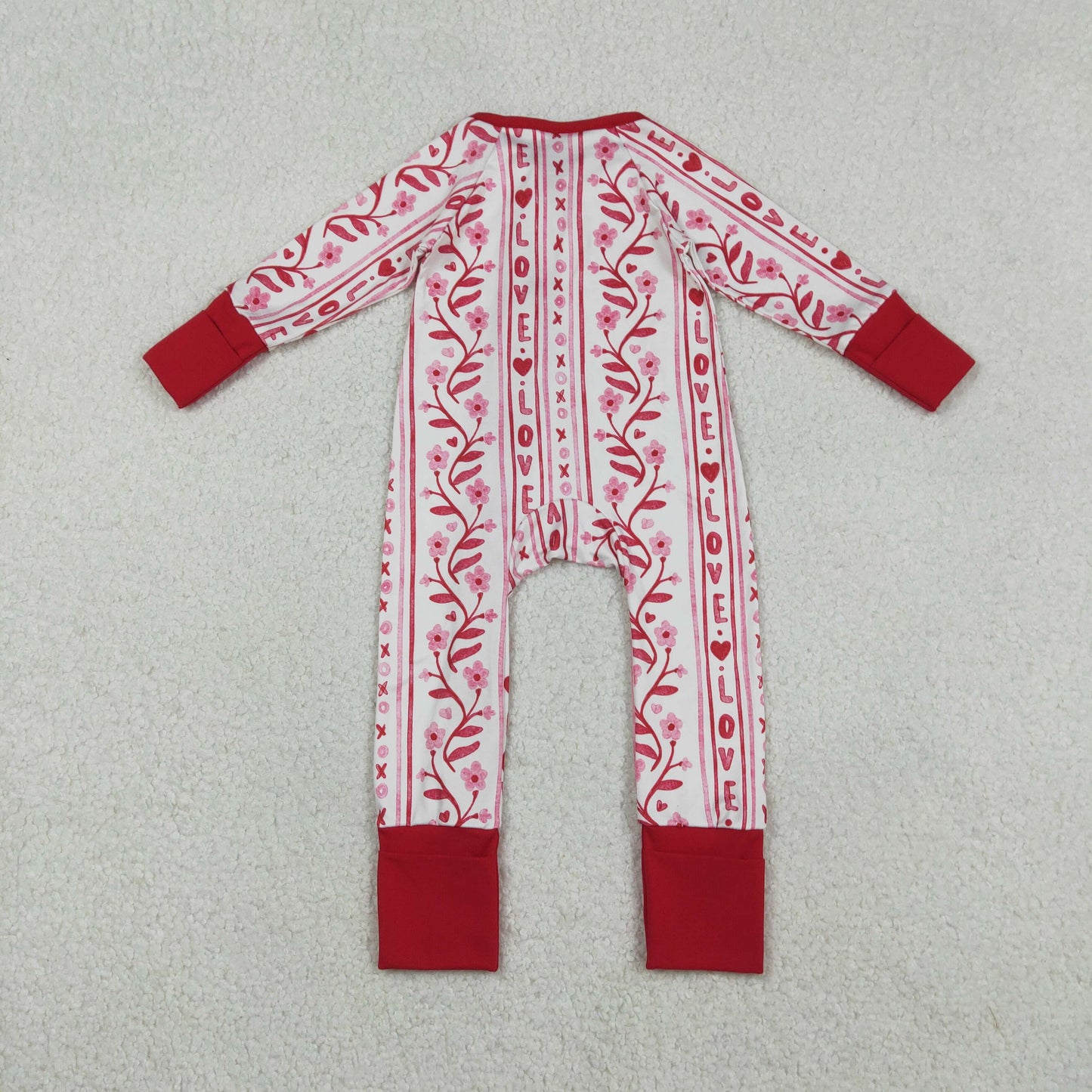 LR2884 Valentines Day XO Love Flower Red Zip Long-Sleeved Girls Romper 202512 RTS