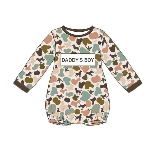 MOQ 5 PCS preorder LR2894 DADDY'S BOY Puppy Camouflage Long-Sleeved Boys Bubble Romper 202511
