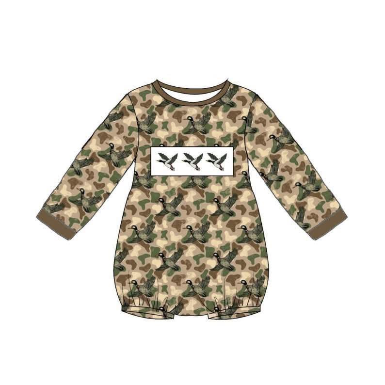 MOQ 5 PCS preorder LR2895 Duck Hunting Camouflage Long-Sleeved Boys Bubble Romper 202511 Sibling