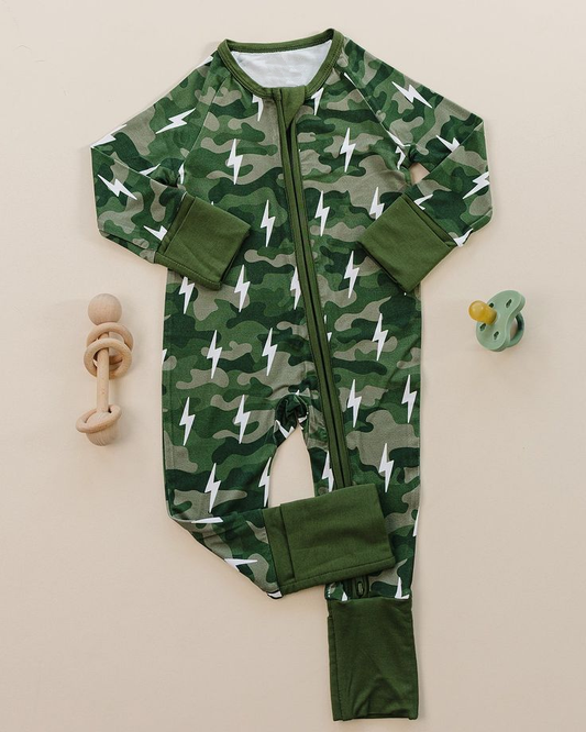 MOQ 5 PCS preorder LR2902 Lightning Green Camouflage Zip Long-Sleeved Boys Romper 202511