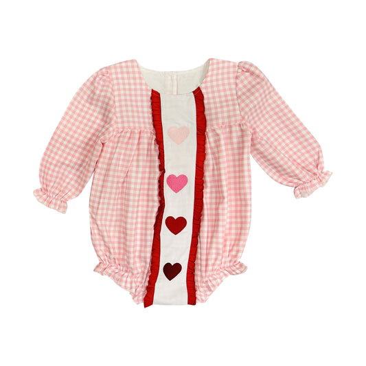 MOQ 5 PCS preorder LR2921 Valentines Day Love Red Ruffle Pink Plaid Long-Sleeved Girls Bubble Romper 202511