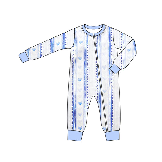 MOQ 5 PCS preorder LR2923 Valentines Day Love Stripe Blue Zipper Long-Sleeved Boys Romper 202511 Sibling
