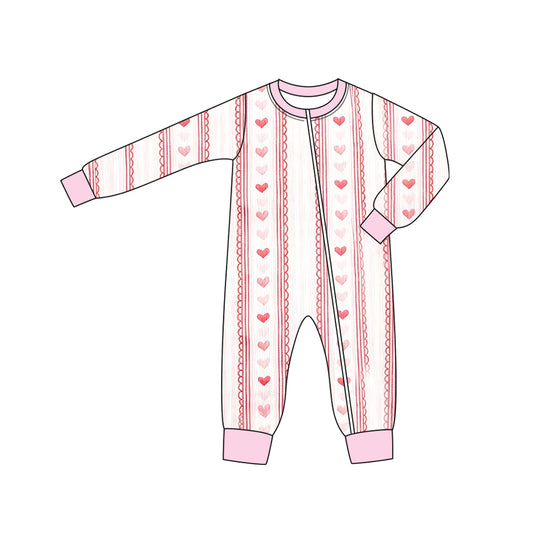 MOQ 5 PCS preorder LR2924 Valentines Day Love Stripe Pink Zipper Long-Sleeved Girls Romper 202511 Sibling