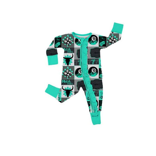 MOQ 5 PCS preorder LR2933 Black 8-Ball Plaid Gray Zip Long-Sleeved Boy Romper 202511